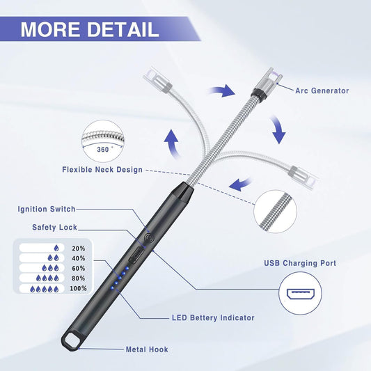 Flameless Arc Lighter with 360° Flexible Neck