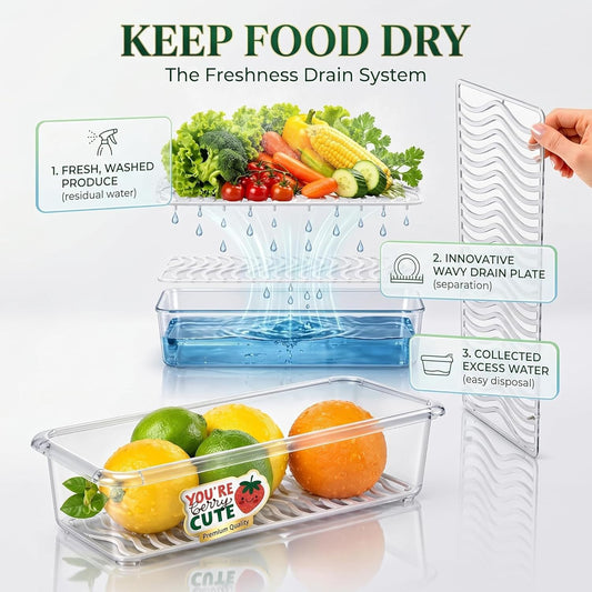 Fridge Organizer Box with Drain Plate