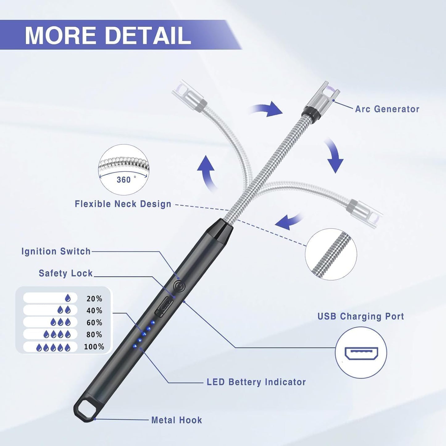 Flameless Arc Lighter with 360° Flexible Neck