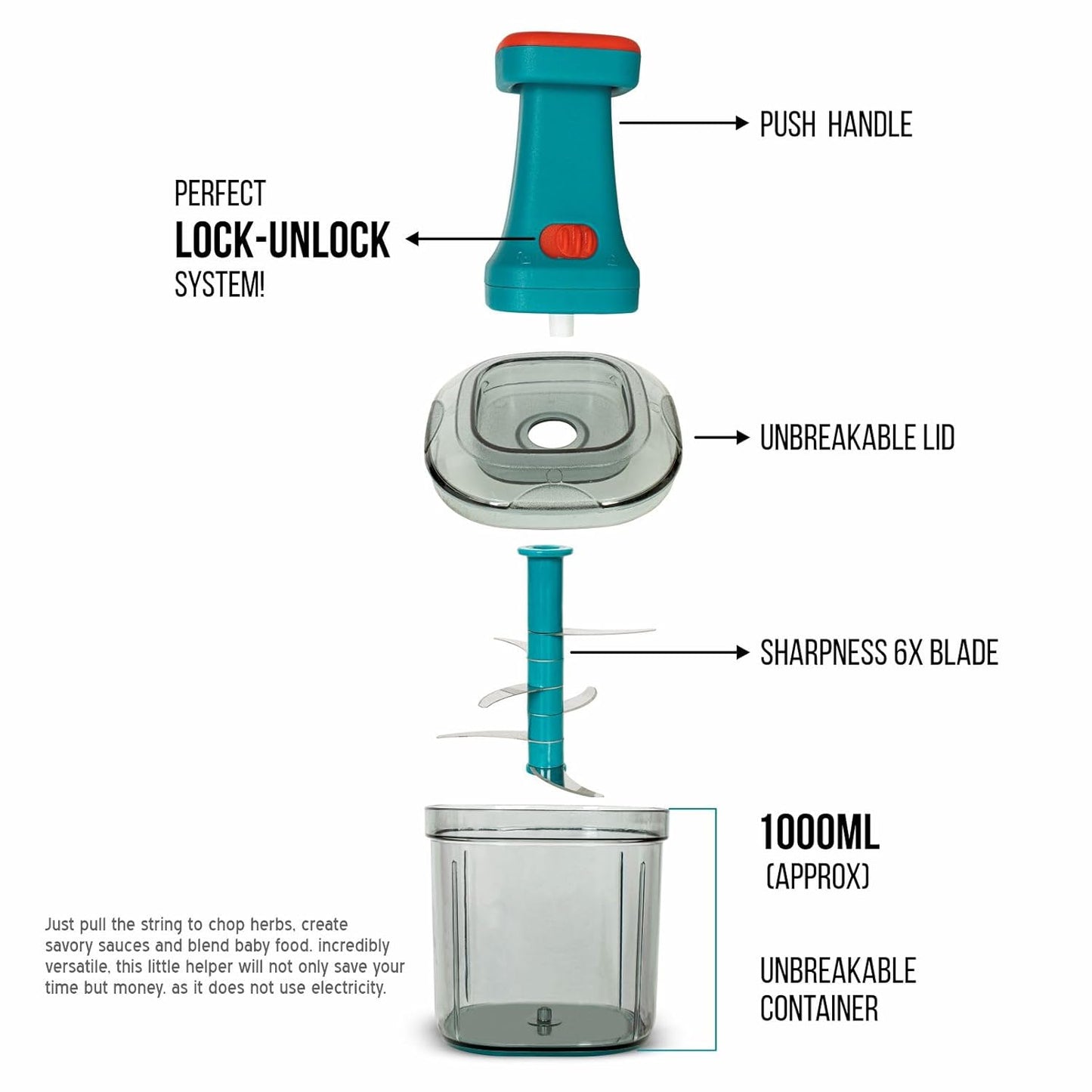 Hand Press Push Chopper with 6 Blades
