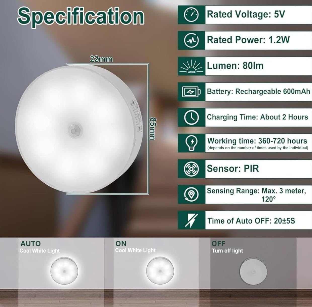 Smart Wireless Motion Sensor Light (Type-C Rechargeable)