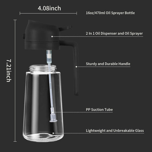 Premium 2-in-1 Glass Oil Dispenser & Sprayer Bottle