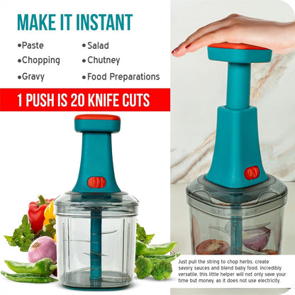 Hand Press Push Chopper with 6 Blades
