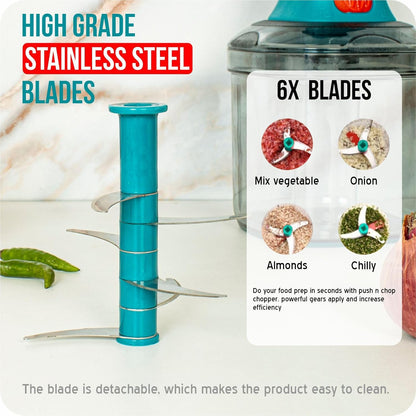 Hand Press Push Chopper with 6 Blades