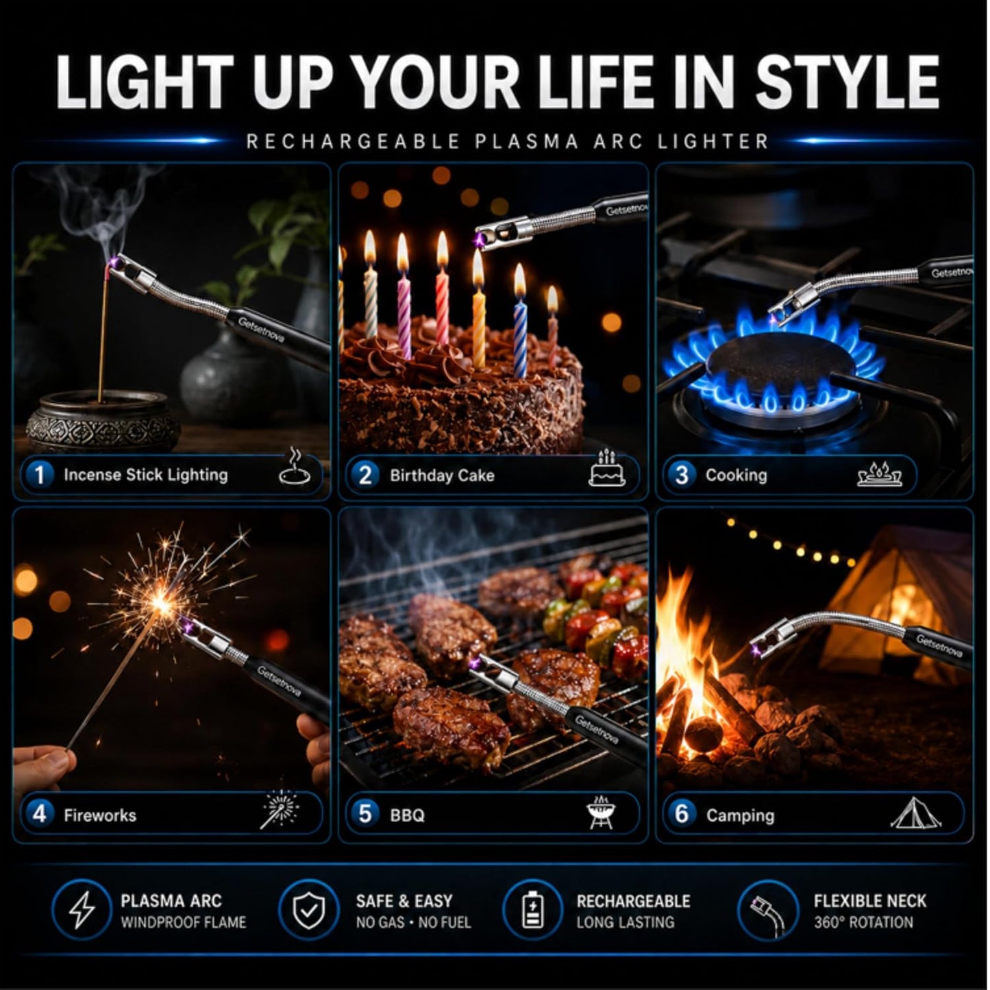 Flameless Arc Lighter with 360° Flexible Neck